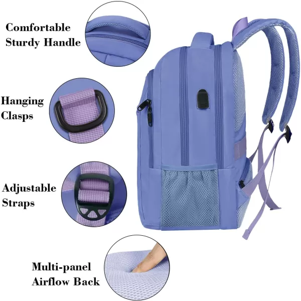 MATEIN Large College Backpack Sturdy Computer Backpack with USB Charging Port Fits 17 inch Notebook Carryon Luggage Travel Laptop Bag for Business Men and Women Christmas New Year Gift BluePeriwinkle Blue
