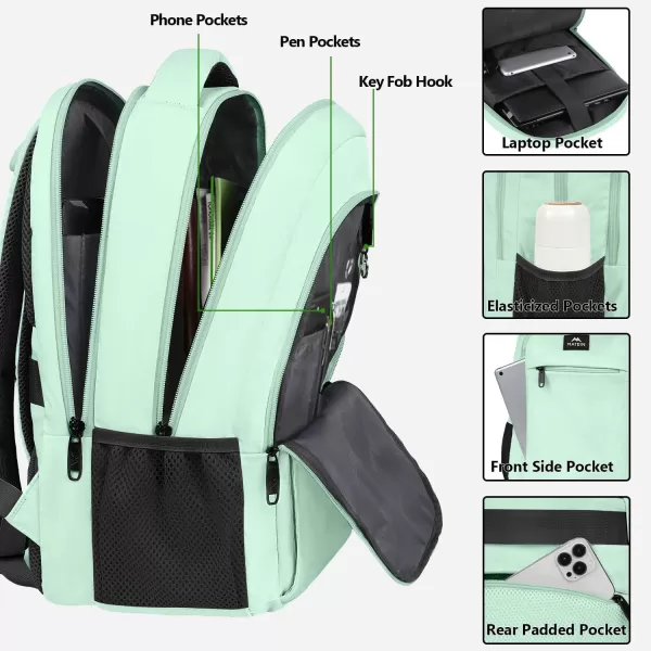 MATEIN Large College Backpack Sturdy Computer Backpack with USB Charging Port Fits 17 inch Notebook Carryon Luggage Travel Laptop Bag for Business Men and Women Christmas New Year Gift BlueMint Green