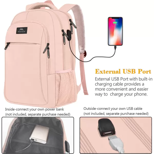 MATEIN Large College Backpack Sturdy Computer Backpack with USB Charging Port Fits 17 inch Notebook Carryon Luggage Travel Laptop Bag for Business Men and Women Christmas New Year Gift BlueLight Pink