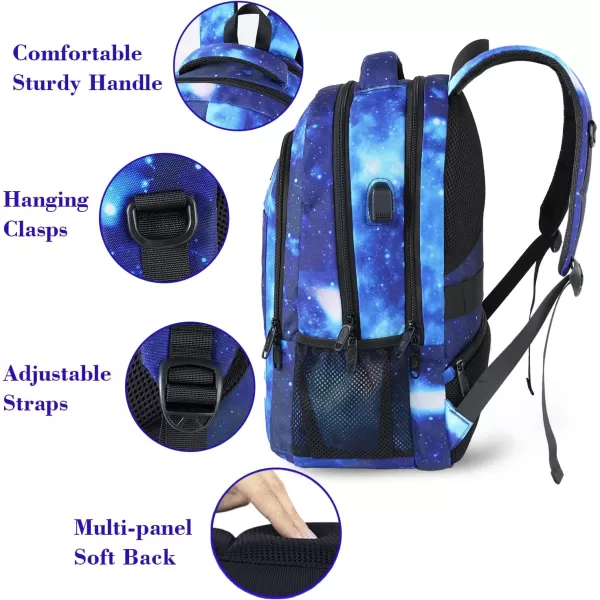 MATEIN Large College Backpack Sturdy Computer Backpack with USB Charging Port Fits 17 inch Notebook Carryon Luggage Travel Laptop Bag for Business Men and Women Christmas New Year Gift BlueGalaxy
