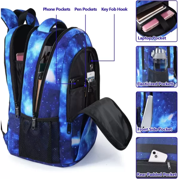 MATEIN Large College Backpack Sturdy Computer Backpack with USB Charging Port Fits 17 inch Notebook Carryon Luggage Travel Laptop Bag for Business Men and Women Christmas New Year Gift BlueGalaxy