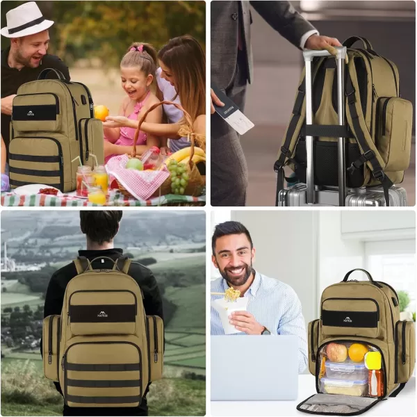 MATEIN Lunch Backpack for Men 156 Inch Travel Laptop Backpack Insulated Cooler Bag Lunch box Rucksack with USB Charging Port Extra Large Water Resistant College Work Computer Daypack Gifts for MenBrown