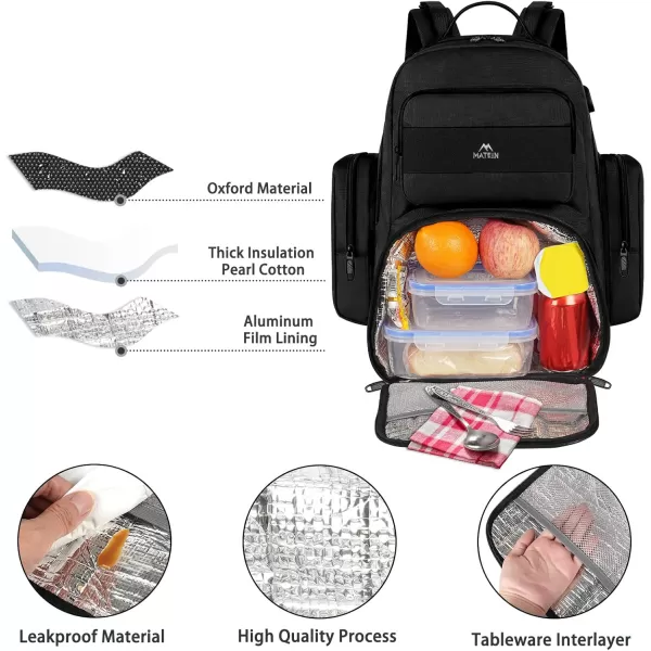 MATEIN Lunch Backpack for Men 156 Inch Travel Laptop Backpack Insulated Cooler Bag Lunch box Rucksack with USB Charging Port Extra Large Water Resistant College Work Computer Daypack Gifts for MenBlack