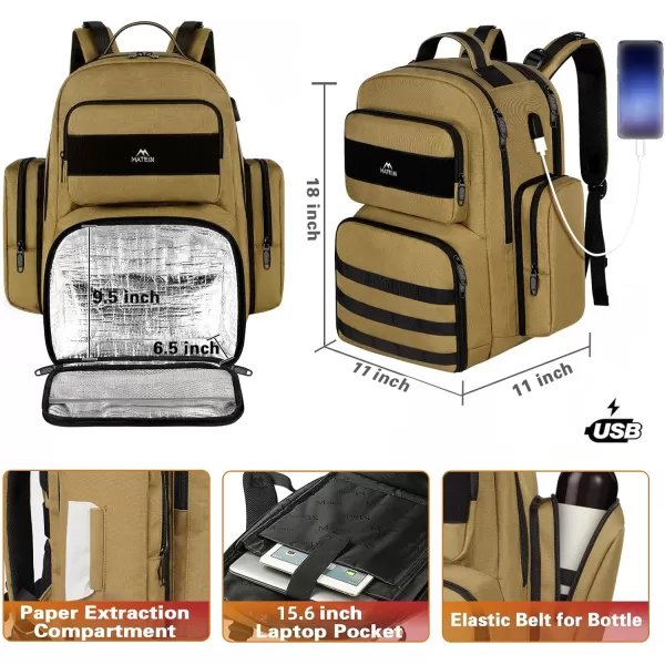 MATEIN Lunch Backpack for Men 156 Inch Travel Laptop Backpack Insulated Cooler Bag Lunch box Rucksack with USB Charging Port Extra Large Water Resistant College Work Computer Daypack Gifts for MenBrown