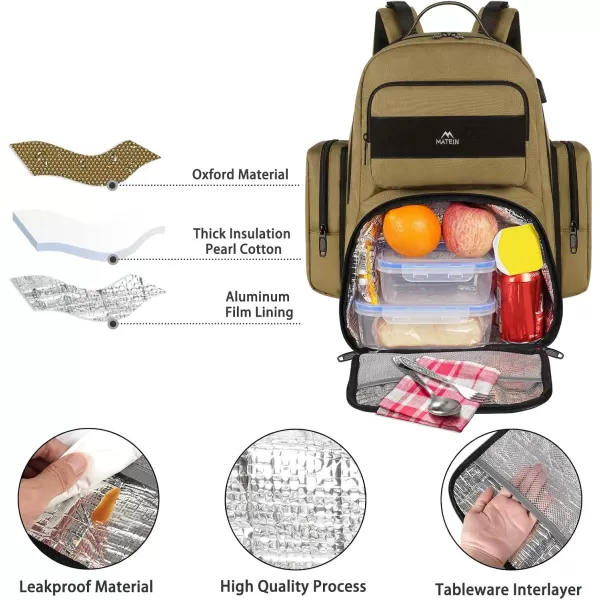 MATEIN Lunch Backpack for Men 156 Inch Travel Laptop Backpack Insulated Cooler Bag Lunch box Rucksack with USB Charging Port Extra Large Water Resistant College Work Computer Daypack Gifts for MenBrown