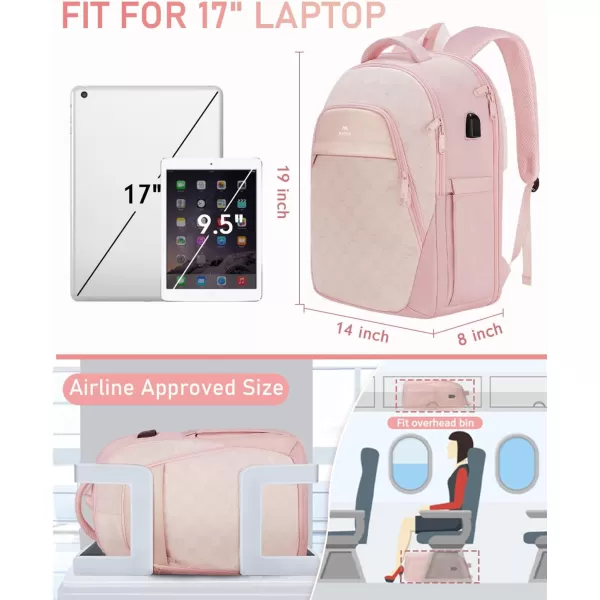 MATEIN Pink Backpack for Women Anti Theft 17 Inch Laptop Backpack with USB Charging Port Large TSA Water Resistant Airline Approved Lightweight College Travel Daypack Cute Nurse Work Computer Bag