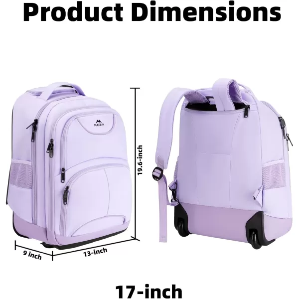 MATEIN Rolling Backpack 17 inch Water Resistant Wheeled Laptop Backpack Carry on Luggage Business Bag Overnight College Computer Backpack Trolley Suitcase for Men Women Adults to Travel BlackPurple