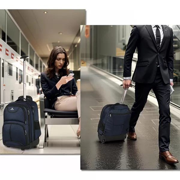 MATEIN Rolling Backpack 17 inch Water Resistant Wheeled Laptop Backpack Carry on Luggage Business Bag Overnight College Computer Backpack Trolley Suitcase for Men Women Adults to Travel BlackBlue