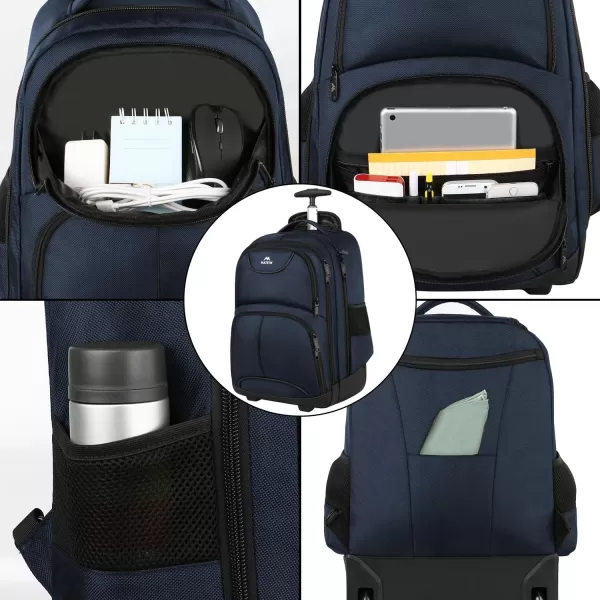 MATEIN Rolling Backpack 17 inch Water Resistant Wheeled Laptop Backpack Carry on Luggage Business Bag Overnight College Computer Backpack Trolley Suitcase for Men Women Adults to Travel BlackBlue