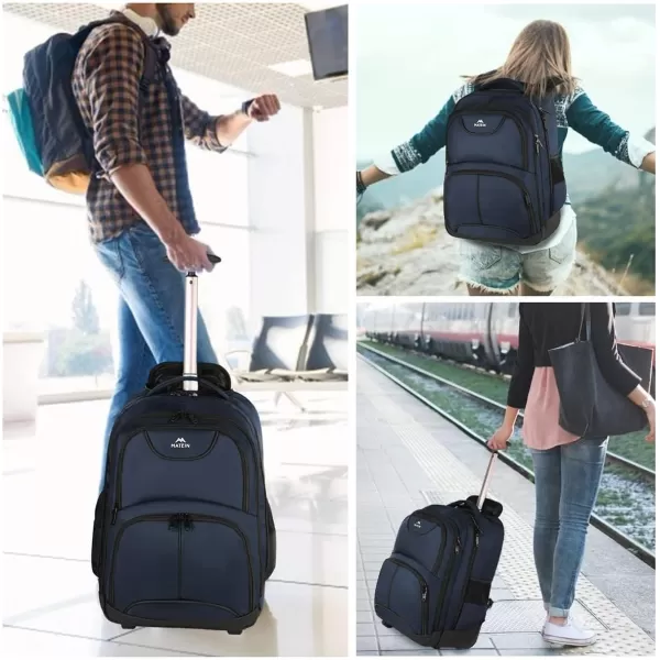 MATEIN Rolling Backpack 17 inch Water Resistant Wheeled Laptop Backpack Carry on Luggage Business Bag Overnight College Computer Backpack Trolley Suitcase for Men Women Adults to Travel BlackBlue