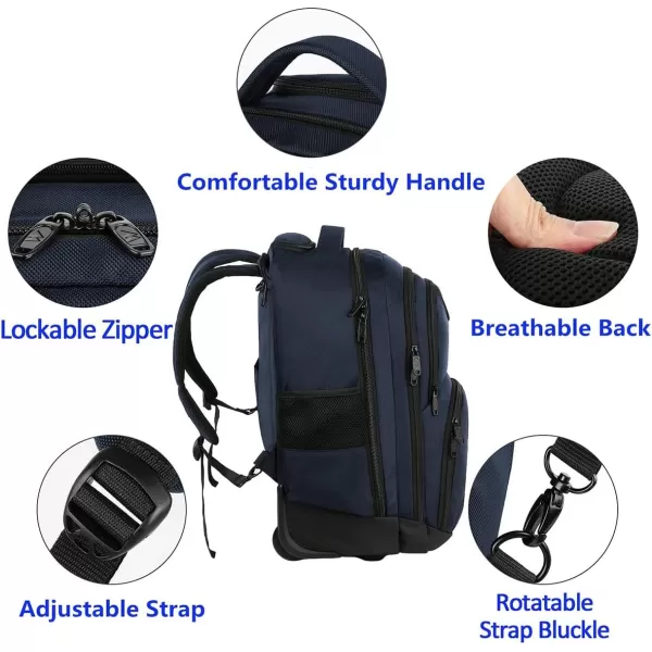 MATEIN Rolling Backpack 17 inch Water Resistant Wheeled Laptop Backpack Carry on Luggage Business Bag Overnight College Computer Backpack Trolley Suitcase for Men Women Adults to Travel BlackBlue