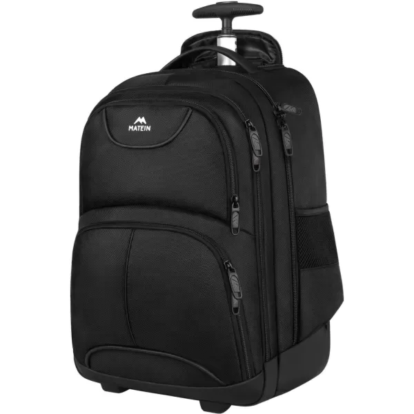 MATEIN Rolling Backpack 17 inch Water Resistant Wheeled Laptop Backpack Carry on Luggage Business Bag Overnight College Computer Backpack Trolley Suitcase for Men Women Adults to Travel BlackBlack