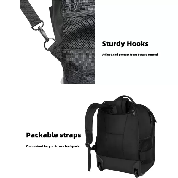 MATEIN Rolling Backpack 17 inch Water Resistant Wheeled Laptop Backpack Carry on Luggage Business Bag Overnight College Computer Backpack Trolley Suitcase for Men Women Adults to Travel BlackBlack