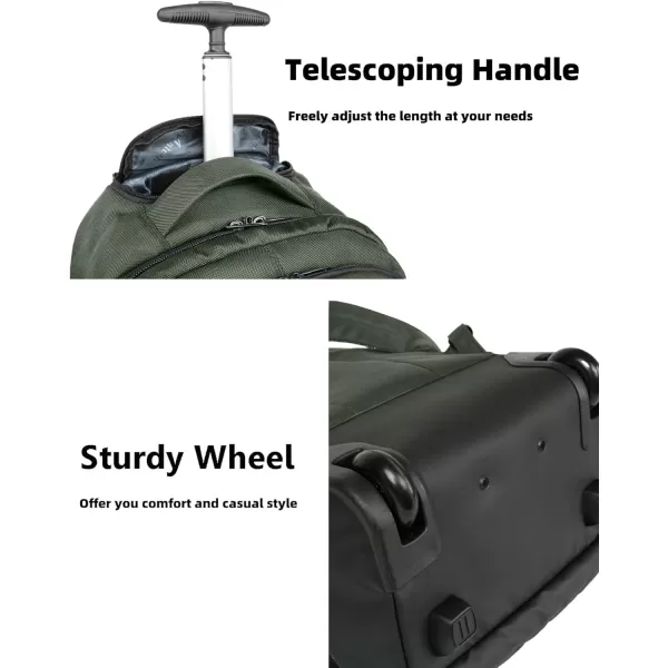 MATEIN Rolling Backpack 17 inch Water Resistant Wheeled Laptop Backpack Carry on Luggage Business Bag Overnight College Computer Backpack Trolley Suitcase for Men Women Adults to Travel BlackGreen