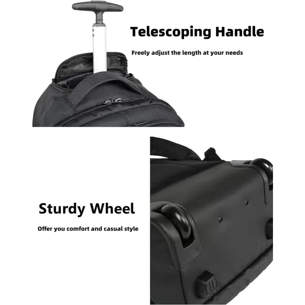 MATEIN Rolling Backpack 17 inch Water Resistant Wheeled Laptop Backpack Carry on Luggage Business Bag Overnight College Computer Backpack Trolley Suitcase for Men Women Adults to Travel BlackBlack