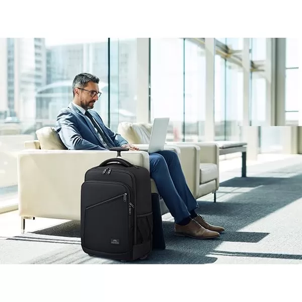 MATEIN Rolling Backpack Carry On Luggage 17 inch Travel Laptop Backpack with Wheels for Men Women Water Resistant Wheeled Backpack Airline Approved Roller Bag Traveler Gifts Black