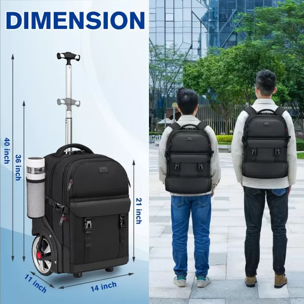 MATEIN Rolling Backpack for Adults with Wheels 17 Inch Large Wheeled Backpack with USB Charging Port ampamp Combination Lock Water Resistant Anti Theft Travel Laptop Backpack for Men Work Business Black