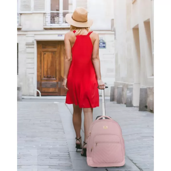 MATEIN Rolling Backpack for Women 17 Inch Travel Laptop Backpacks with Wheels Large Carry On Business Luggage Roller Backpack Waterproof Trolley Suitcase Overnight College Work Computer Bag PinkPink