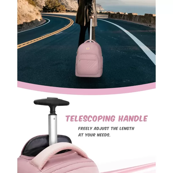 MATEIN Rolling Backpack for Women 17 Inch Travel Laptop Backpacks with Wheels Large Carry On Business Luggage Roller Backpack Waterproof Trolley Suitcase Overnight College Work Computer Bag PinkPink