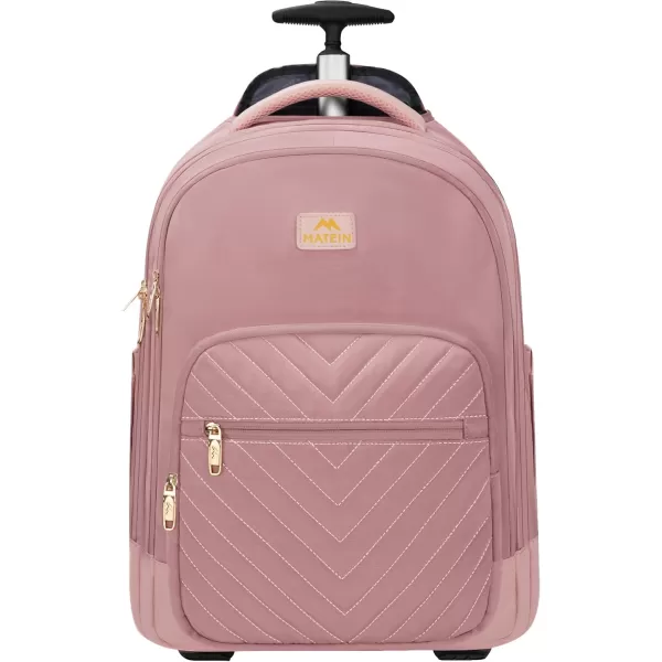 MATEIN Rolling Backpack for Women 17 Inch Travel Laptop Backpacks with Wheels Large Carry On Business Luggage Roller Backpack Waterproof Trolley Suitcase Overnight College Work Computer Bag PinkPink
