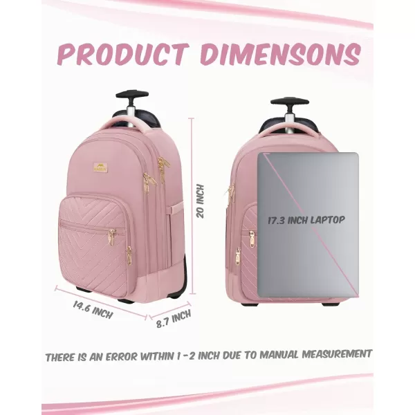 MATEIN Rolling Backpack for Women 17 Inch Travel Laptop Backpacks with Wheels Large Carry On Business Luggage Roller Backpack Waterproof Trolley Suitcase Overnight College Work Computer Bag PinkPink