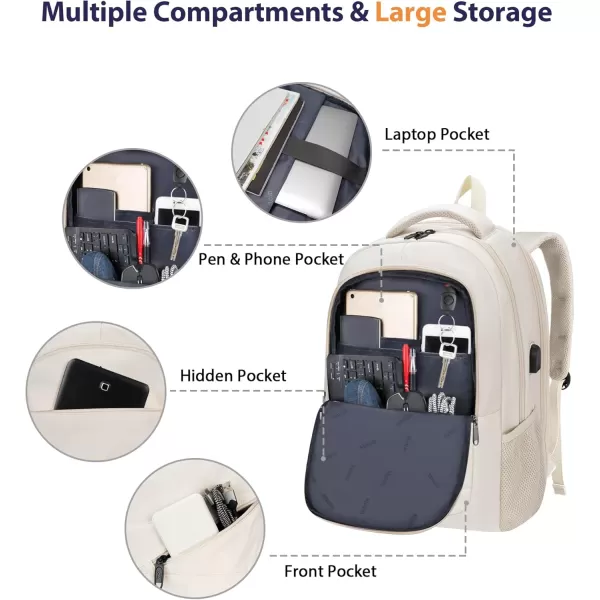 MATEIN School Laptop Backpack Extra Large TSA Friendly College Computer Bookbag with Laptop Compartment Fits 17 Inch Notebook Water Resistant Business Work Travel Bag Graduation Gifts for Men WomenBeige