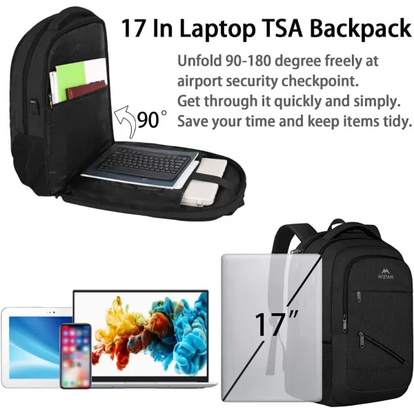 MATEIN School Laptop Backpack Extra Large TSA Friendly College Computer Bookbag with Laptop Compartment Fits 17 Inch Notebook Water Resistant Business Work Travel Bag Graduation Gifts for Men WomenBlack