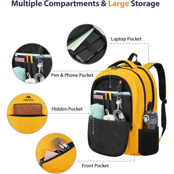 MATEIN School Laptop Backpack Extra Large TSA Friendly College Computer Bookbag with Laptop Compartment Fits 17 Inch Notebook Water Resistant Business Work Travel Bag Graduation Gifts for Men WomenYellow