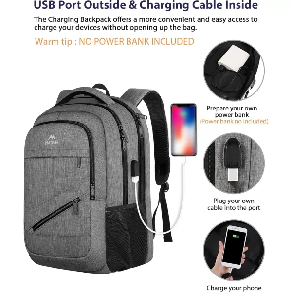 MATEIN School Laptop Backpack Extra Large TSA Friendly College Computer Bookbag with Laptop Compartment Fits 17 Inch Notebook Water Resistant Business Work Travel Bag Graduation Gifts for Men WomenGrey