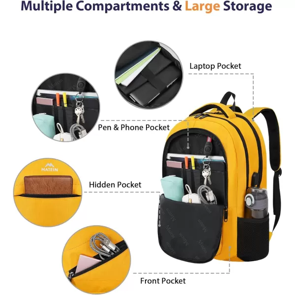 MATEIN School Laptop Backpack Extra Large TSA Friendly College Computer Bookbag with Laptop Compartment Fits 17 Inch Notebook Water Resistant Business Work Travel Bag Graduation Gifts for Men WomenYellow