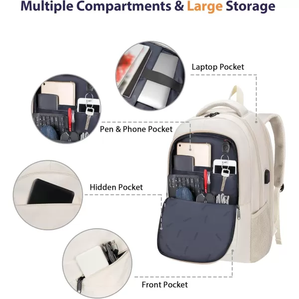 MATEIN School Laptop Backpack Extra Large TSA Friendly College Computer Bookbag with Laptop Compartment Fits 17 Inch Notebook Water Resistant Business Work Travel Bag Graduation Gifts for Men WomenBeige