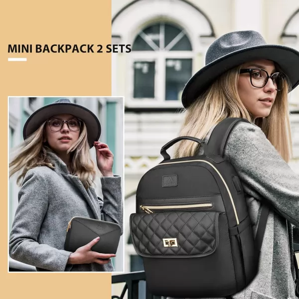 MATEIN Small Backpack for Women Waterproof Cute Backpack Purse with Wallet Fahion Anti Theft Mini Daypack with RFID Pocket Lightweight Work Bag with USB Charger for Travel Everyday 2pcs Black