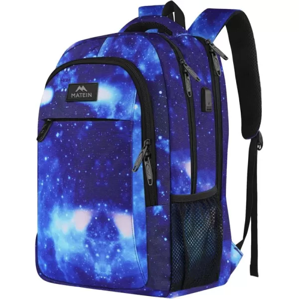MATEIN Large College Backpack Sturdy Computer Backpack with USB Charging Port Fits 17 inch Notebook Carryon Luggage Travel Laptop Bag for Business Men and Women Christmas New Year Gift BlueGalaxy