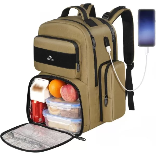 MATEIN Lunch Backpack for Men 156 Inch Travel Laptop Backpack Insulated Cooler Bag Lunch box Rucksack with USB Charging Port Extra Large Water Resistant College Work Computer Daypack Gifts for MenBrown