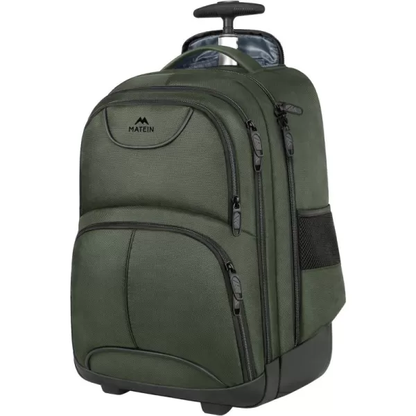 MATEIN Rolling Backpack 17 inch Water Resistant Wheeled Laptop Backpack Carry on Luggage Business Bag Overnight College Computer Backpack Trolley Suitcase for Men Women Adults to Travel BlackGreen