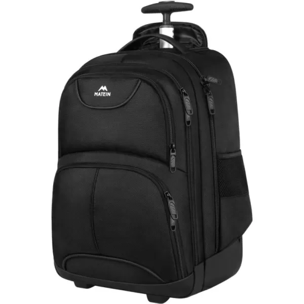 MATEIN Rolling Backpack 17 inch Water Resistant Wheeled Laptop Backpack Carry on Luggage Business Bag Overnight College Computer Backpack Trolley Suitcase for Men Women Adults to Travel BlackBlack