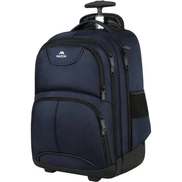 MATEIN Rolling Backpack 17 inch Water Resistant Wheeled Laptop Backpack Carry on Luggage Business Bag Overnight College Computer Backpack Trolley Suitcase for Men Women Adults to Travel BlackBlue