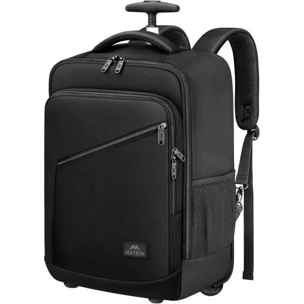 MATEIN Rolling Backpack Carry On Luggage 17 inch Travel Laptop Backpack with Wheels for Men Women Water Resistant Wheeled Backpack Airline Approved Roller Bag Traveler Gifts Black