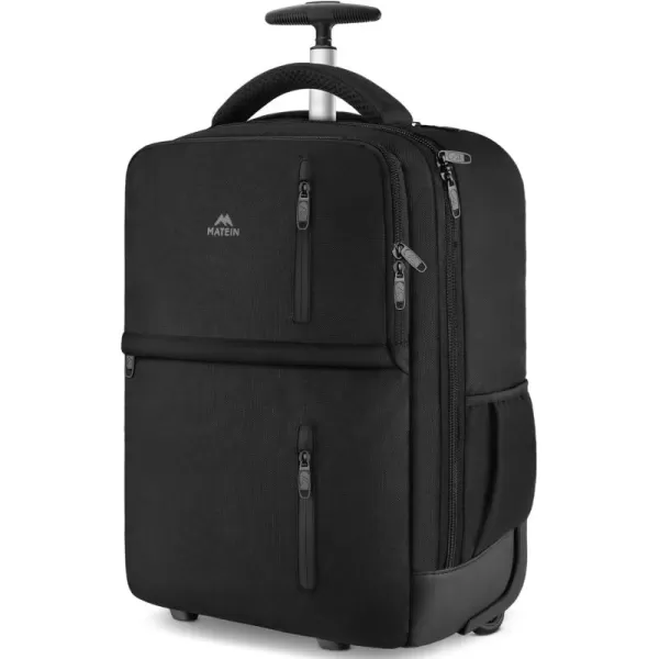 MATEIN Rolling Backpack Travel Laptop Backpack with Wheels Fits 17 Inch Computer Water Resistant Large Roller Carry On Luggage Wheeled Backpack Trolley Overnight Work Business College Bag BlackBlack
