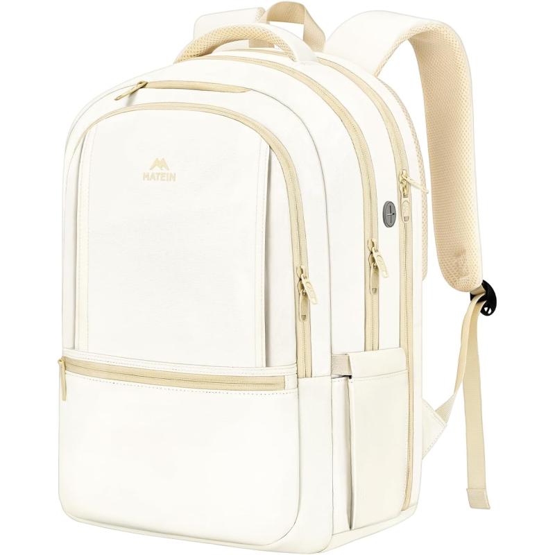 imageMATEIN Cute Backpacks for Teen Girls Beige Backpack for School Water Resistant TSA Approved Travel Bookbag for Women 17 Inch Laptop Backpack for College Students Teachers Christmas Gifts for Her