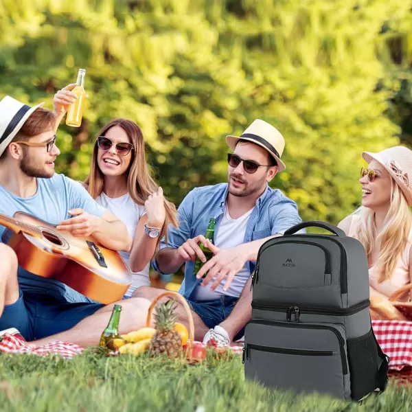 imageMATEIN Cooler Backpack 26 Cans Insulated Lunch Backpack for Men Women Leakproof Double Layer Lunch Cooler Bag Lightweight Soft Lunch Backpack with Cooler Compartment Beach Camping Hiking Beer GiftsAustere Grey