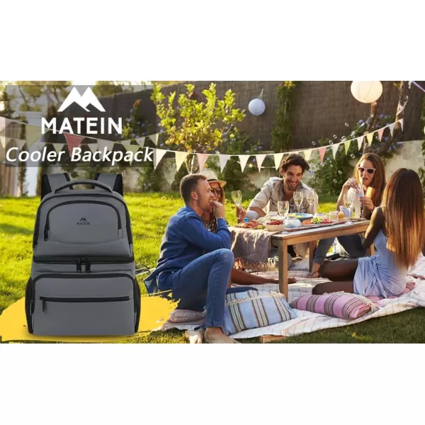 imageMATEIN Cooler Backpack 26 Cans Insulated Lunch Backpack for Men Women Leakproof Double Layer Lunch Cooler Bag Lightweight Soft Lunch Backpack with Cooler Compartment Beach Camping Hiking Beer GiftsAustere Grey