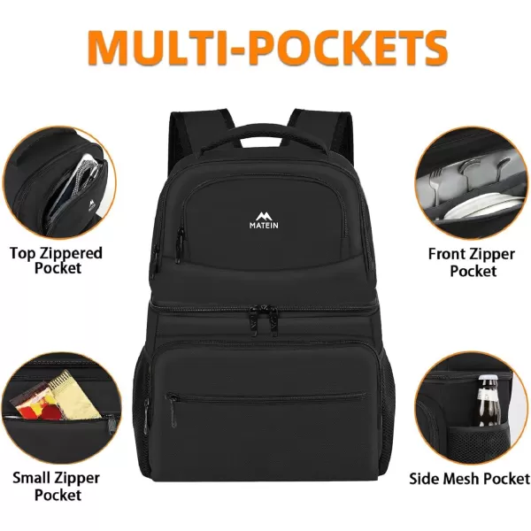 imageMATEIN Cooler Backpack 26 Cans Insulated Lunch Backpack for Men Women Leakproof Double Layer Lunch Cooler Bag Lightweight Soft Lunch Backpack with Cooler Compartment Beach Camping Hiking Beer GiftsBlack
