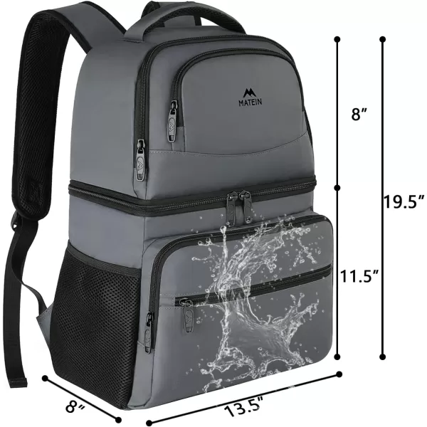 imageMATEIN Cooler Backpack 26 Cans Insulated Lunch Backpack for Men Women Leakproof Double Layer Lunch Cooler Bag Lightweight Soft Lunch Backpack with Cooler Compartment Beach Camping Hiking Beer GiftsAustere Grey