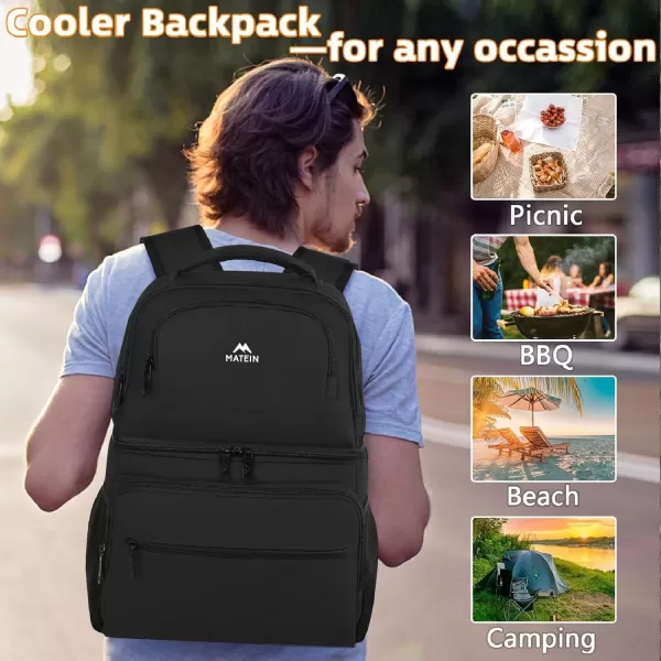 imageMATEIN Cooler Backpack 26 Cans Insulated Lunch Backpack for Men Women Leakproof Double Layer Lunch Cooler Bag Lightweight Soft Lunch Backpack with Cooler Compartment Beach Camping Hiking Beer GiftsBlack