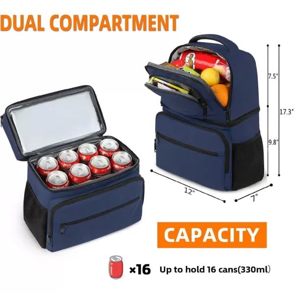 imageMATEIN Cooler Backpack 26 Cans Insulated Lunch Backpack for Men Women Leakproof Double Layer Lunch Cooler Bag Lightweight Soft Lunch Backpack with Cooler Compartment Beach Camping Hiking Beer GiftsBlue
