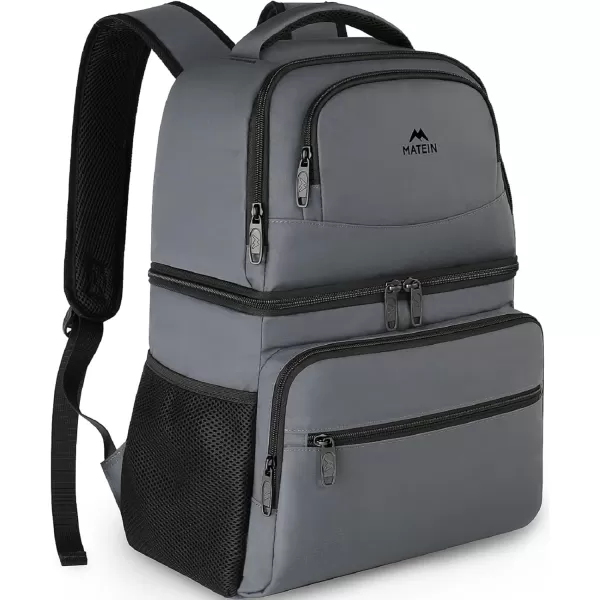 imageMATEIN Cooler Backpack 26 Cans Insulated Lunch Backpack for Men Women Leakproof Double Layer Lunch Cooler Bag Lightweight Soft Lunch Backpack with Cooler Compartment Beach Camping Hiking Beer GiftsAustere Grey