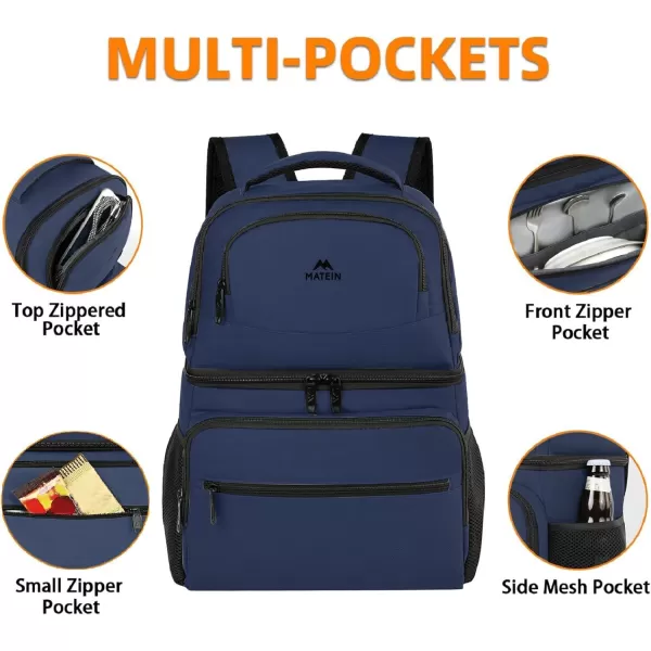 imageMATEIN Cooler Backpack 26 Cans Insulated Lunch Backpack for Men Women Leakproof Double Layer Lunch Cooler Bag Lightweight Soft Lunch Backpack with Cooler Compartment Beach Camping Hiking Beer GiftsBlue