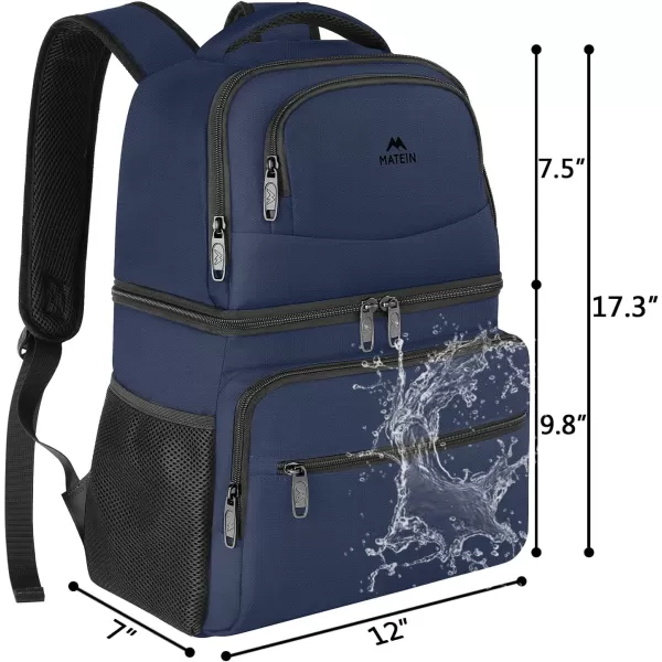 imageMATEIN Cooler Backpack 26 Cans Insulated Lunch Backpack for Men Women Leakproof Double Layer Lunch Cooler Bag Lightweight Soft Lunch Backpack with Cooler Compartment Beach Camping Hiking Beer GiftsBlue