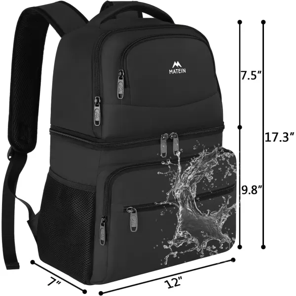 imageMATEIN Cooler Backpack 26 Cans Insulated Lunch Backpack for Men Women Leakproof Double Layer Lunch Cooler Bag Lightweight Soft Lunch Backpack with Cooler Compartment Beach Camping Hiking Beer GiftsBlack